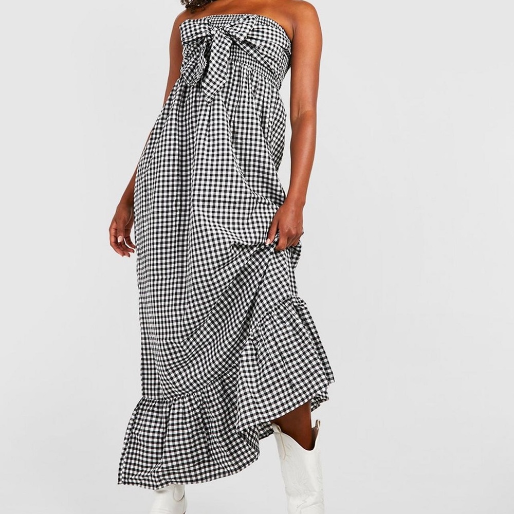 Gingham knot front maxi dress